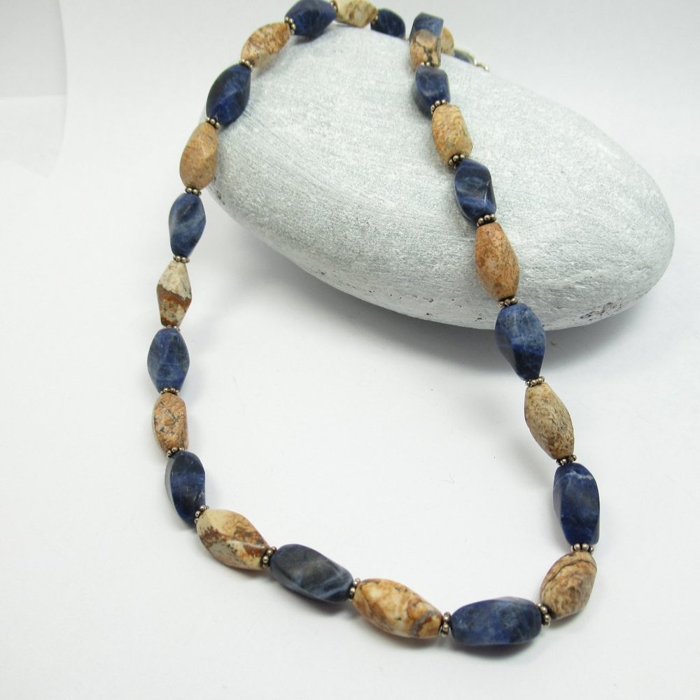 Sodalite and Picture Jasper twist bead necklace